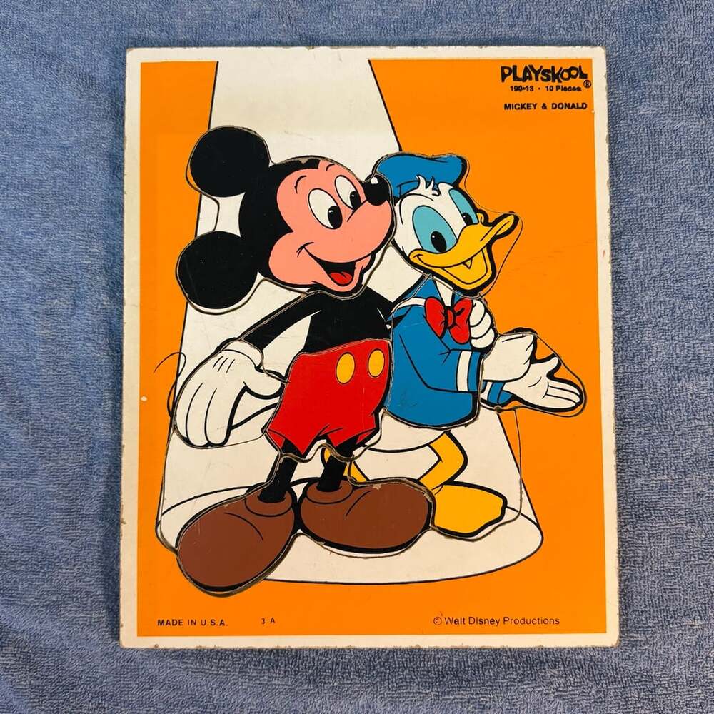 USA Vintage Playskool Mickey And Donald Wooden Puzzle 190-13 Vintage 10 Pieces